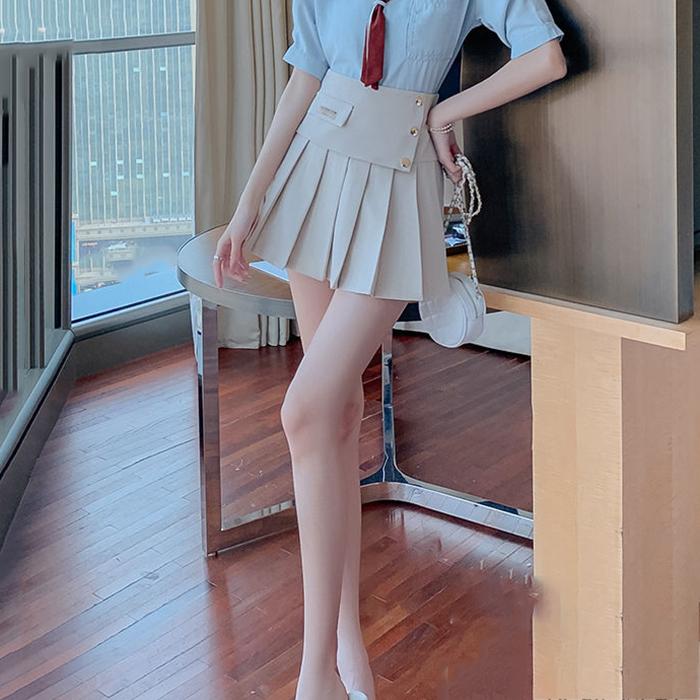 Irregular Women High Waist Pleated Skirt School Girl A-Line Short Skirt Uniforms Cosplay Sweet Girls