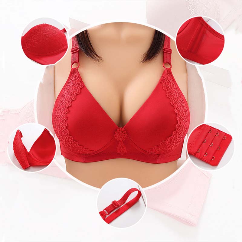 Female Breathable Lace Underwear Thin No Steel Ring Bra Comfortable Gathering Back Three Row Buckles Beautiful Back Sexy Bra