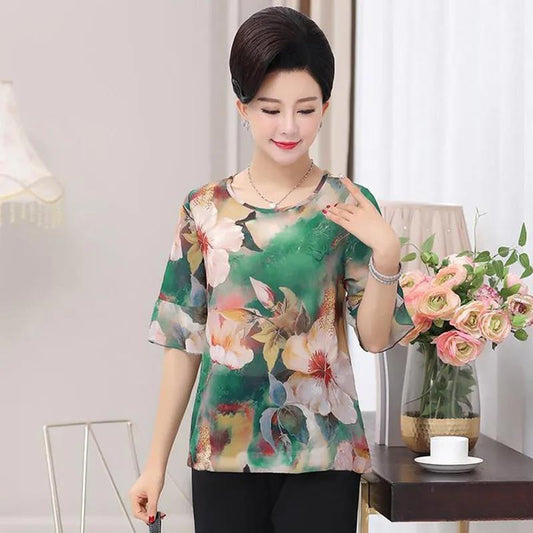 Imitated Ice Silk Breathable Top Short-sleeved T-shirt Women's Loose Printed Bottoming Shirt Women's Casual Loose T-shirt