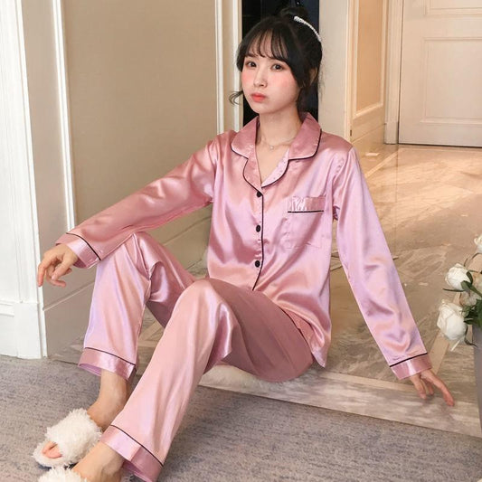 Large Size Ladies Ice Silk Pajamas Long Sleeves Plus Size Ladies Thin Ice Silk Sexy Suits Loose-fitting Home Wear Pajamas Suits