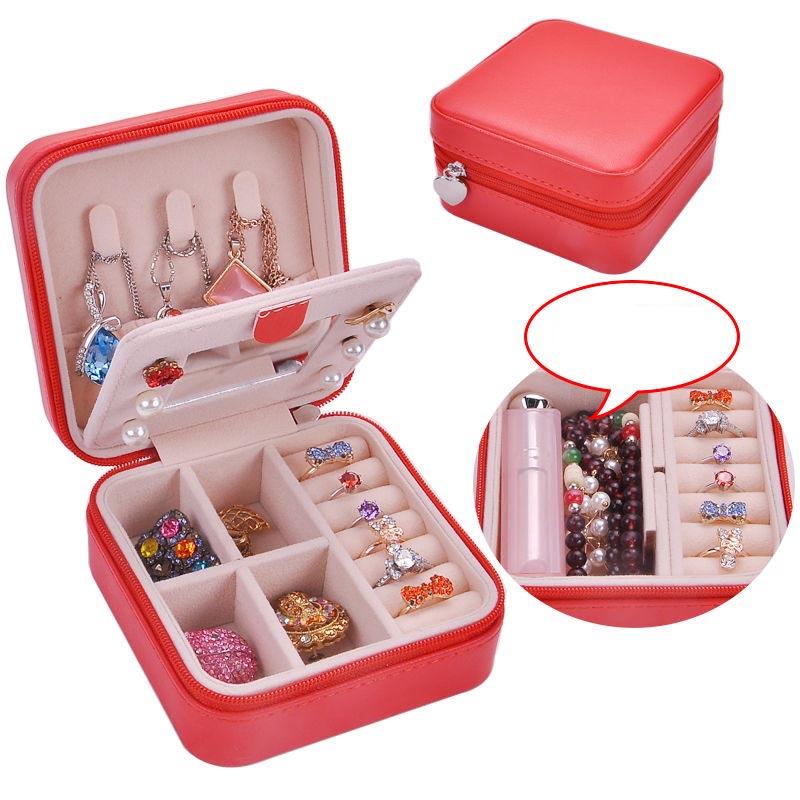 Jewelry Box Women Waterproof Leather Candy Color Portable Small Delicate Stud Earrings Ring Necklace Jewelry Storage Box