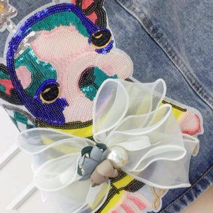 Pofulove S-5XL Women Irregular Cartoon Denim Skirt High Waist Slim Sexy A-line Package Hip Skirt
