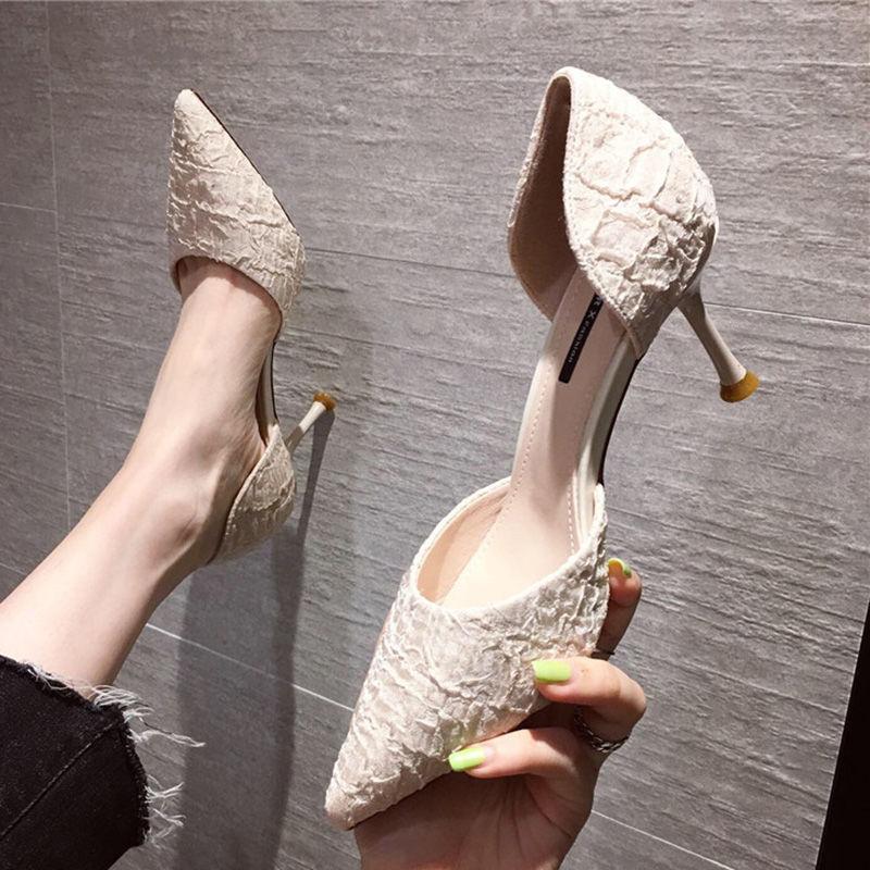 French Girl Shallow Mouth Hollow High Heels Women Stiletto All-match Pointed Toe Single Shoes Summer