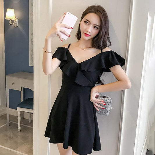 Sling Skirt Is Thin Temperament Sexy V-neck Strapless Dress Women's Summer Slim Short Dress Sexy V-neck Fabric Light and Breathable
