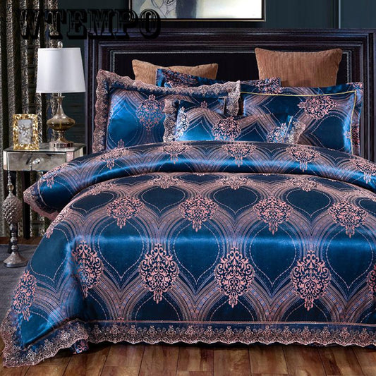 Four-piece cotton lace quilt cover sheets home bedroom bedding set European jacquard cotton