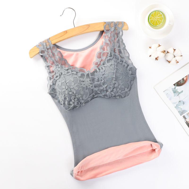 Women's Thermal Vest Plus Velvet Thick Lace Thermal Underwear Body Shaping Bottoming Shirt Ladies Thermal Underwear