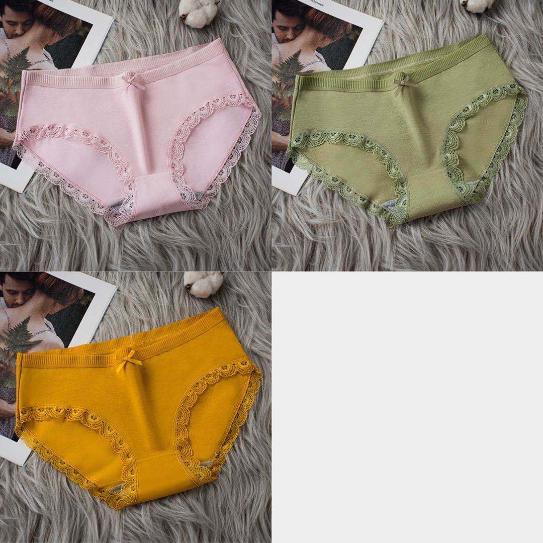 3-pack of Graphene Cotton Women's Panties Antibacterial Seamless Lace Trim Briefs