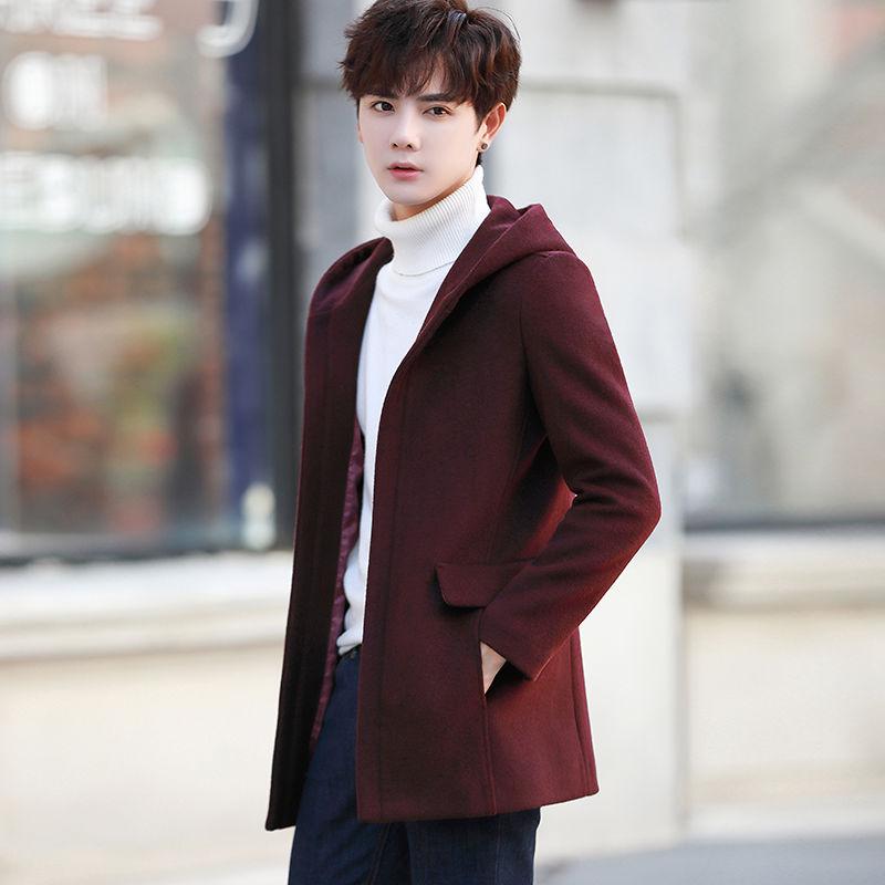 Winter Men's Jacket Men's Fashion Wool Woolen Coat Hooded Coat Men Winter Coat Warm Trench Coat
