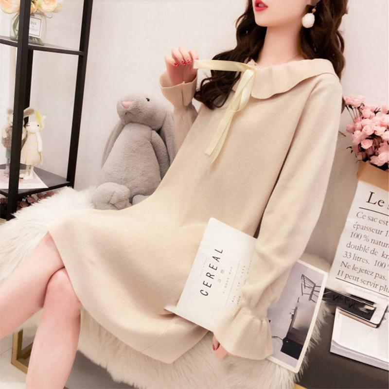 Pofulove Net Red Mid-length Loose Doll Collar Sweater Small Fresh Pretty Fairy Pullover Sweater