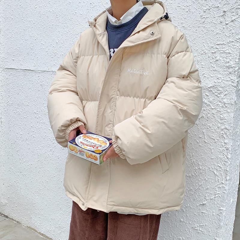 Winter Hong Kong Style Ins Hooded Padded Jacket Male Korean Version of The Wild Loose Solid Color Casual Padded Jacket Coat