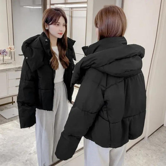 Chic Hooded Cotton Padded Women Parkas Winter Warm Loose Solid Thicken Female Coats Ladies Zippers Outwear