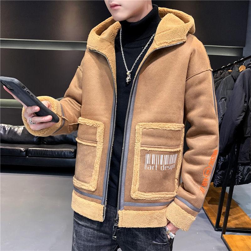 Men's Leather Velvet Jacket Trend In Autumn and Winter Plus Velvet Thick Lamb Velvet Jacket Warm Top