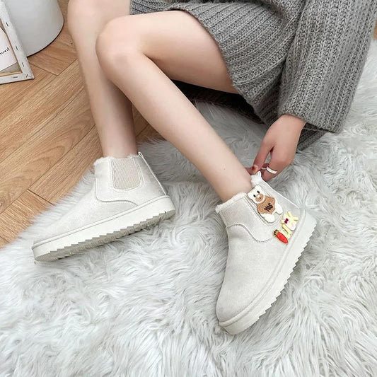 Frosted Cute Snow Cotton Boots Women Plus Velvet Thick Waterproof Winter All-match Warm Bread Cotton Shoes