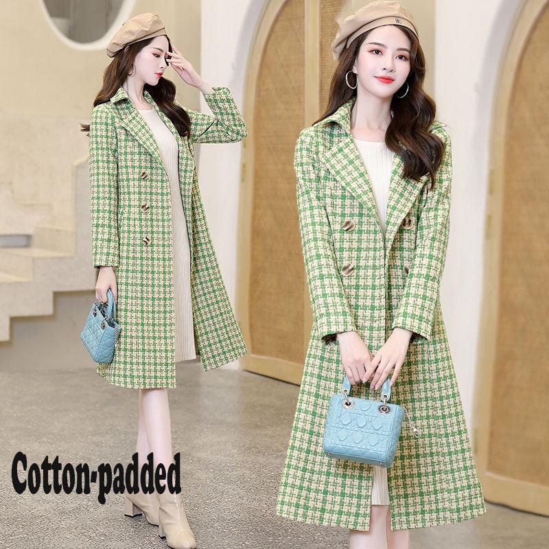 Women Coat Outerwear Winter Clothing Fashion Warm Woolen Blends Female Elegant Plaid Woolen Coat