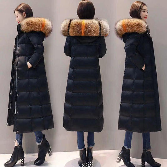 Fashion Warm Winter Slim Jackets Coats Women Hooded Fur Coat Down Parkas Long Cotton Padded Jacket Casual Female Outwear with Colorful Fur Collar
