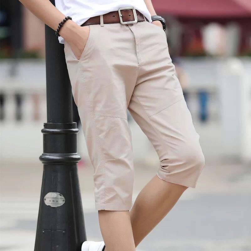 Summer Cropped Trousers Men's Thin Cotton Shorts Straight Casual Shorts