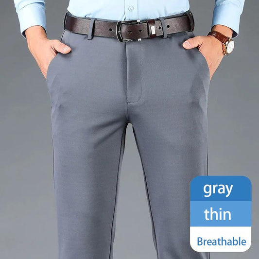 Summer Men's Ice Silk Trousers Breathable Ultra-thin High-end Business Stretch Draped Casual Pants