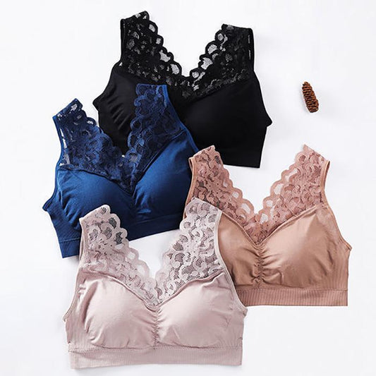 1 Piece of Lace Underwear Bra Middle-aged Women's Sports No Steel Ring Vest Style Large Size Gather Beautiful Back