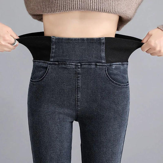 Women's High Waist Jeans Autumn Plus Size Ladies Slim Fit and Thin Elastic Waist Tunic Long Pants Pencil Pants Girl's Trousers