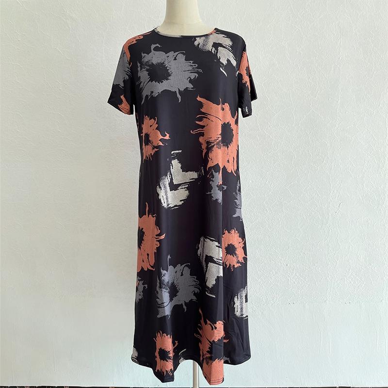 Printing Vintage XL-XXXXXXL Summer Polyester Short-sleeved Knee-length A-line Dress