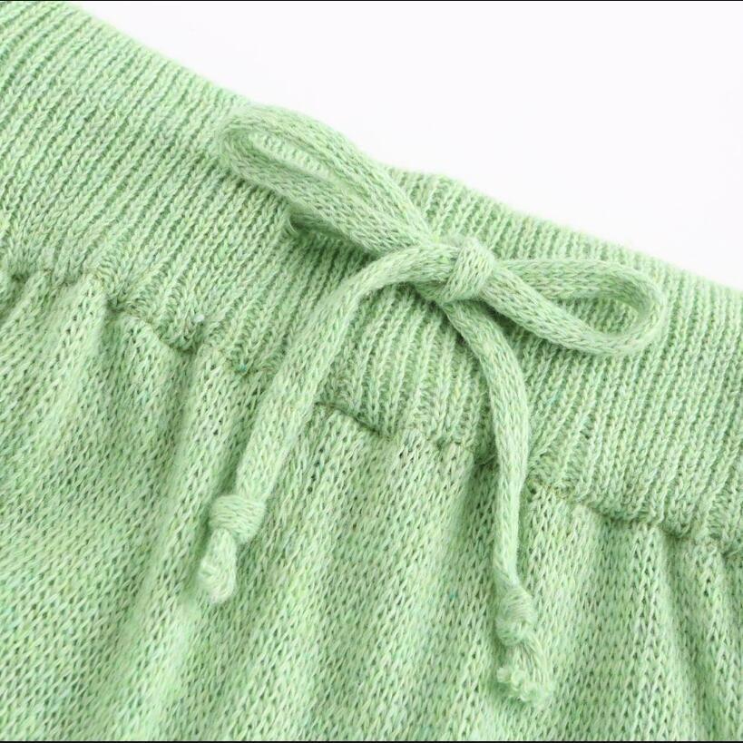 Casual Knitted Summer Women Suit Bubble Long Sleeve Suit with Shorts for Women O Neck Loose Sexy Sweater Two Piece Set