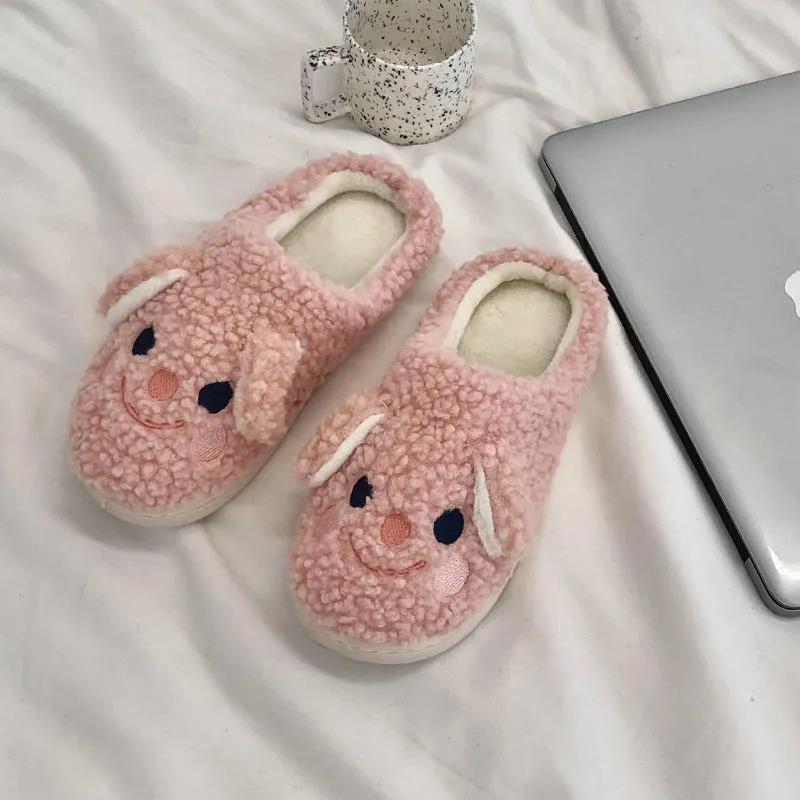 Women Unisex Winter Home Slippers Leather Waterproof Non Slip Slippers Plush Warm Indoor