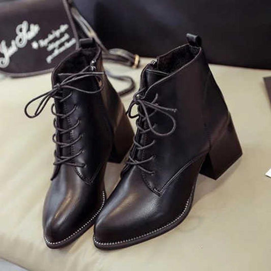 High Heels Pointed Toe Faux Leather Zipper Style Sexy Martin Boots Ankle Womens Boots