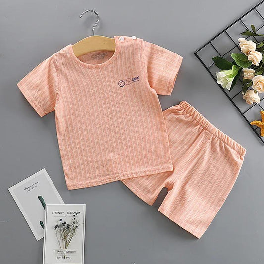 Summer Children's Short-sleeved Suit Boys and Girls T-shirt Baby Clothes Summer Baby Clothes Ultra-thin Breathable Bamboo Fiber