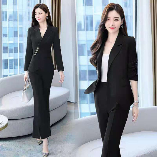 Two-piece Suit Women Set Autumn Professional Wear Large Size Slimming Micro-flared Pants Casual Office Clothing