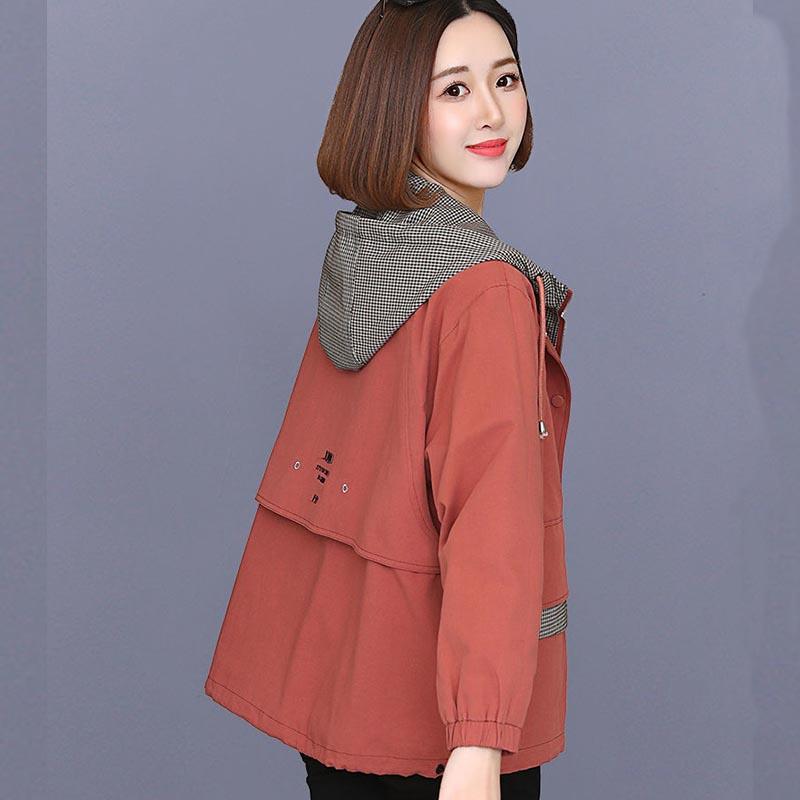 Women's Spring and Autumn Windbreaker Coat Loose Hooded Jacket Short Workwear