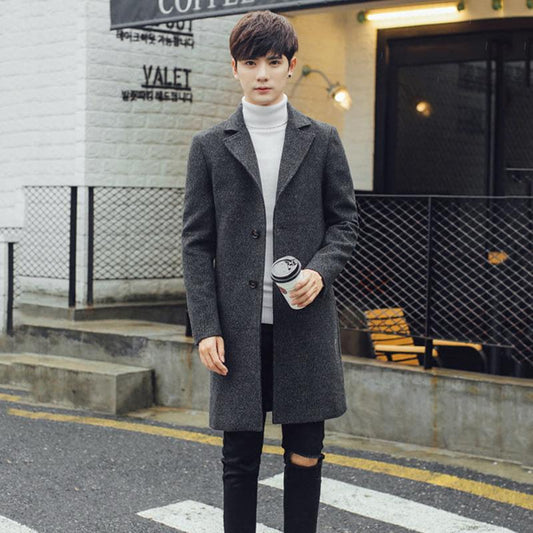 Windbreaker Men's Autumn and Winter Casual Mid-length Woolen Coat Men's Jacket Fashion Handsome Woolen Coat
