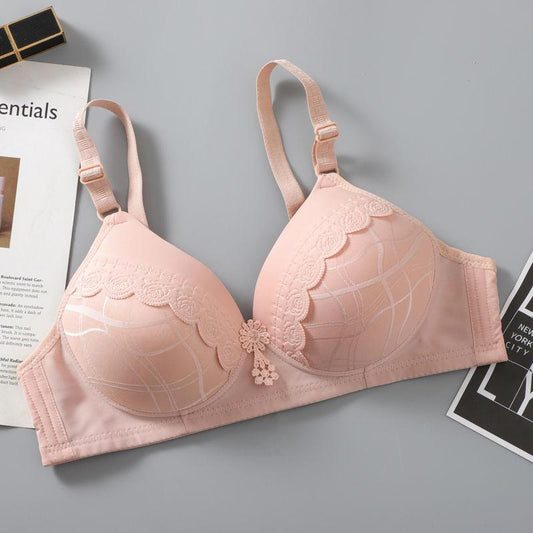 Thin Underwear Women's No Steel Ring Large Size Mother Middle-aged and Elderly Gathered Ladies Bra Anti-sagging Breathable Large Size Bra