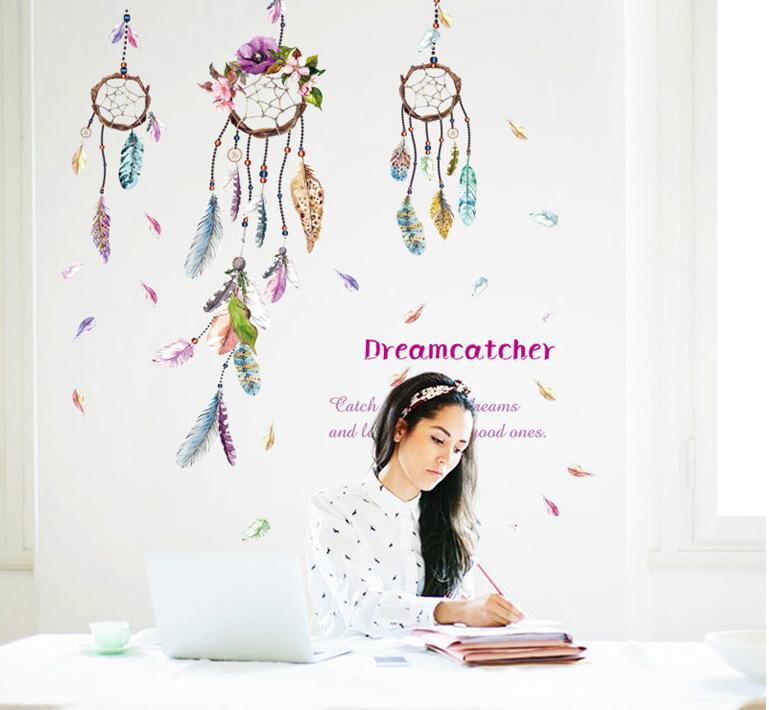 New wind chime feathers bedroom living room porch bathroom TV decorative wall stickers pvc removable