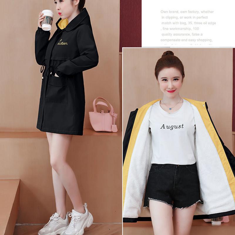 Parker Overcome Plus Velvet Thick Warm Jacket Women's Drawstring Waist Slim Slimming Mid-length Hooded Windbreaker