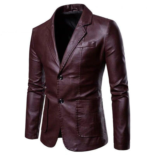 Suit Jacket Men's Casual Leather Jacket Autumn and Winter Plus Velvet Thickening Young Middle-aged Men's Jacket Autumn and Winter Plus Size