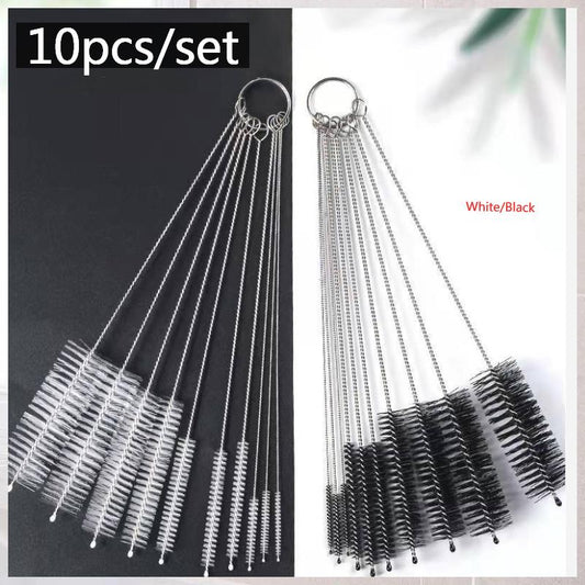 10Pcs/set Household Kitchen Clean Tool White/Black Nozzle Bottle Tube Cleaning Brush Set