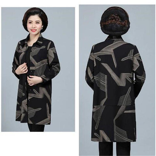 Women Windbreaker Long Coat Print Open Stitch Flower Butterfly Casual Loose Autumn Spring Clothes