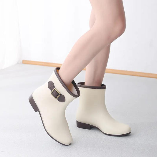 Rain boots women's mid-tube water shoes short boots non-slip flat plastic shoes kitchen shoes adult water boots