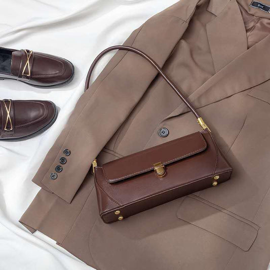 Baguette Bag Solid Color Pattern PU Leather Armpit Bag for Women Shoulder Handbags Lady Simple Hand Bag