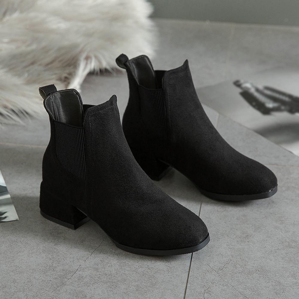 Winter Boots Women Ankle Boots For Women Thick Heel Slip On Ladies Shoes Boots