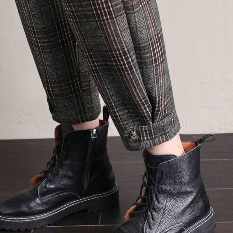 Plaid Trousers Women's Straight Loose Autumn and Winter Models High-waisted Thin Plus Velvet Thick Woolen Trousers Women's Harem Pants