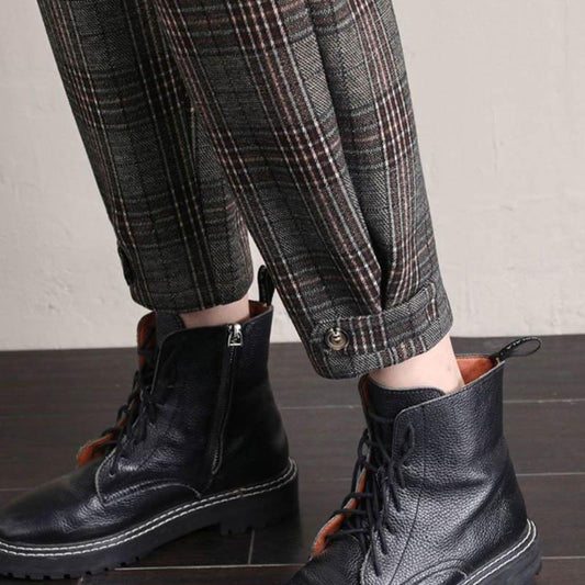 Plaid Trousers Women's Straight Loose Autumn and Winter Models High-waisted Thin Plus Velvet Thick Woolen Trousers Women's Harem Pants