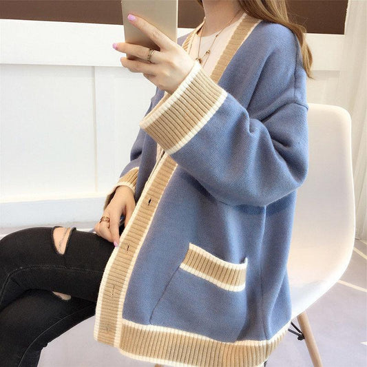 Autumn and Winter Casual Sweater Loose Long-sleeved Simple Top Knitted Cardigan Women Jacket