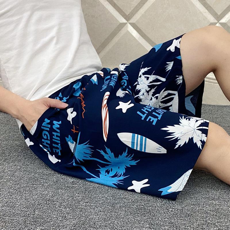 Thin Men's Pajama Pants Five-point Pants Beach Pants Loose Plus Size Shorts Straight Pants Cotton Silk Rayon Pants