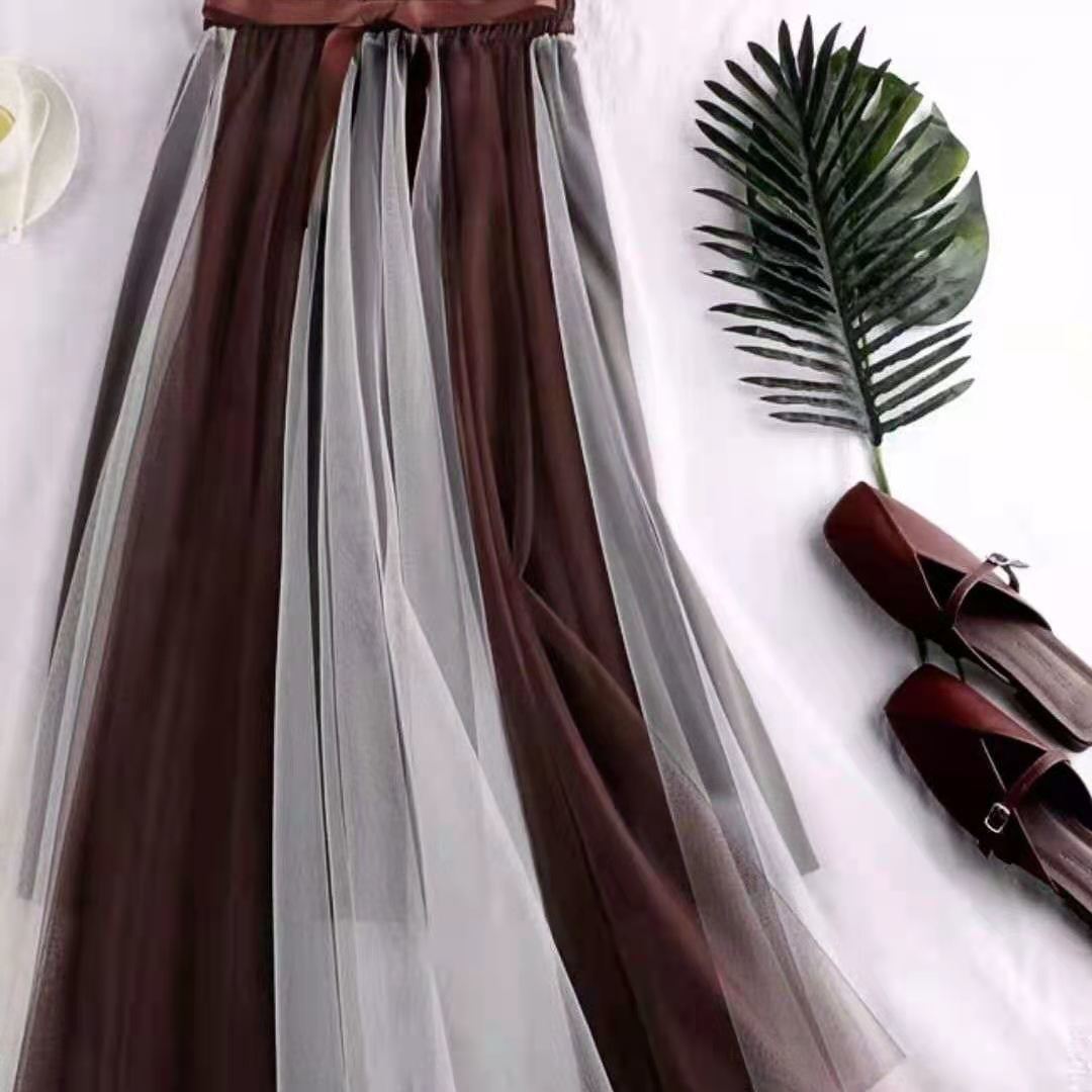 Women Summer High Waist Long Party Skirt Slim Elegant Streetwear Gauze A-line Casual Skirt