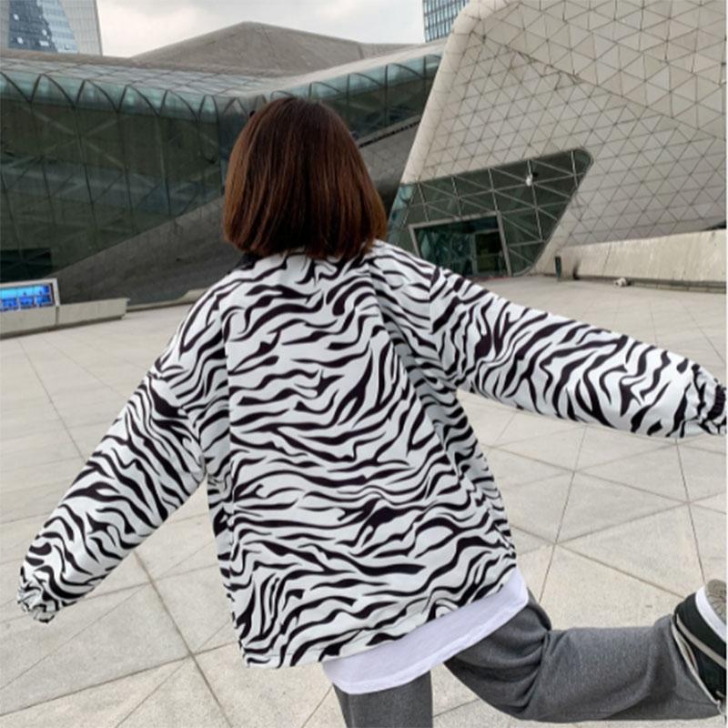 Reversible Zebra Print Jacket Women's Spring and Autumn Sports Jacket Loose Stand-up Collar Zipper Top Coat Trendy