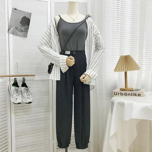 Women's Trousers Spring and Summer High Waist Loose Straight Ice Silk Thin Trousers Slimming Casual Pants Harem Pants