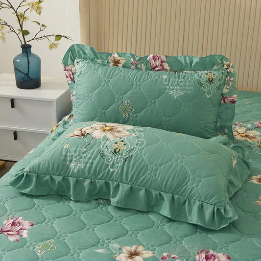 48*74cm Bed Pillowcases A Pair of Pastoral Print Lace Pillowcases Quilted Thickened Large Pillowcases