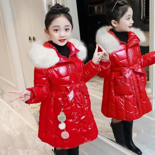 Girls' Cotton-padded Clothes Mid-length Girls' Thick Down Jackets Winter Clothes Shiny Children's Clothes Disposable Jackets