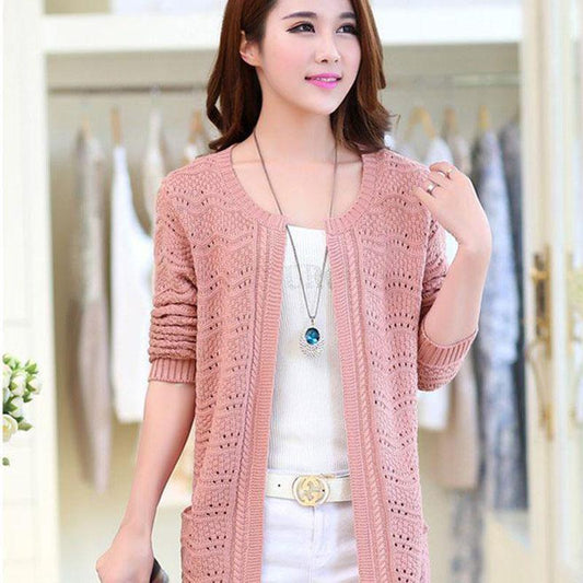 Spring and Autumn Cardigan Tops Mid-length Large Loose Sweater Knitted Thin Women's Jacket